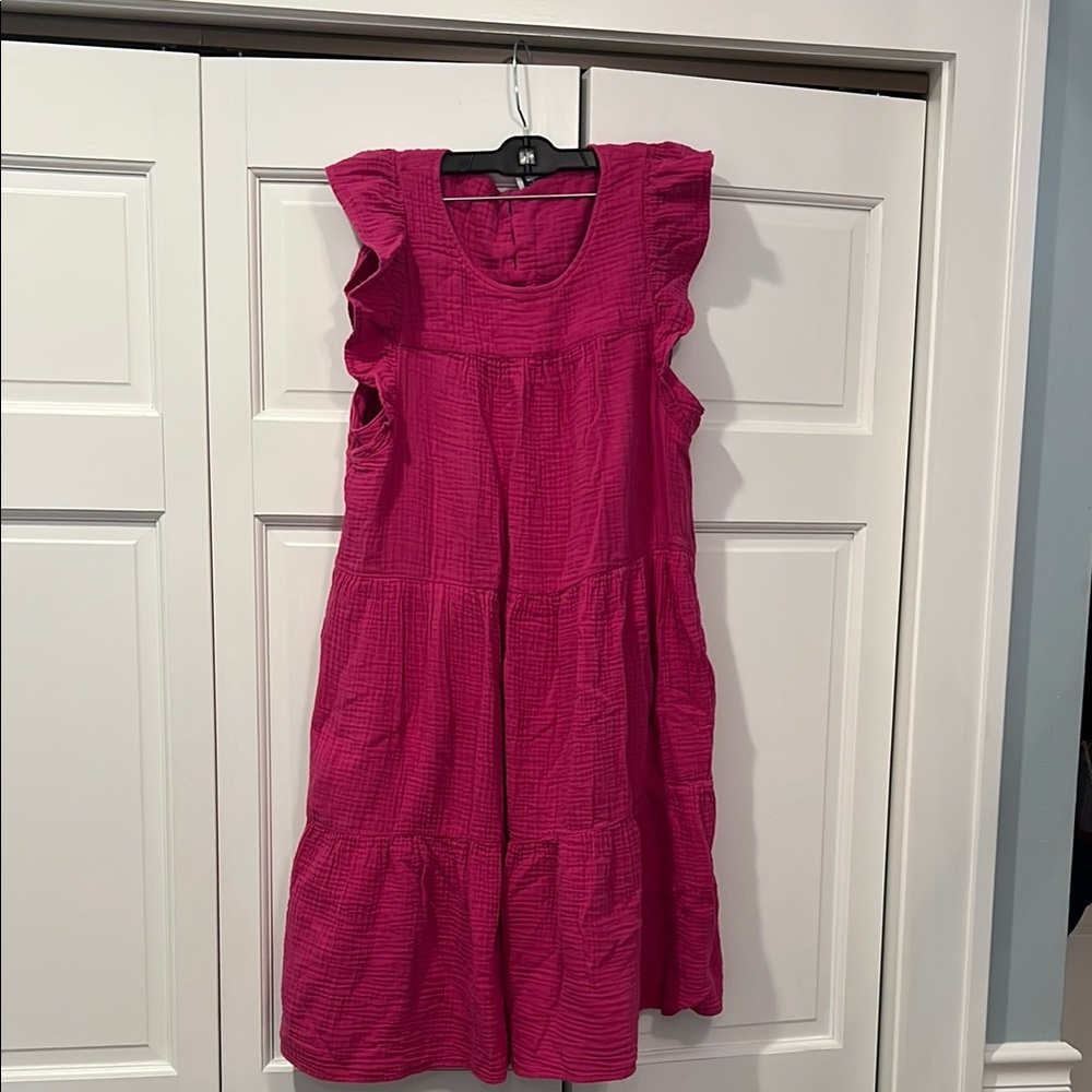 J. Crew Factory Pink Cotton Gauze Tiered/Sleeveless Dress
